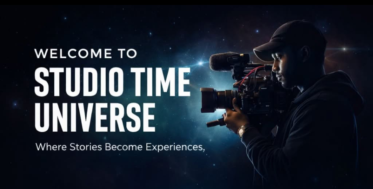 Studio Time Universe header with videographer and cinematic background